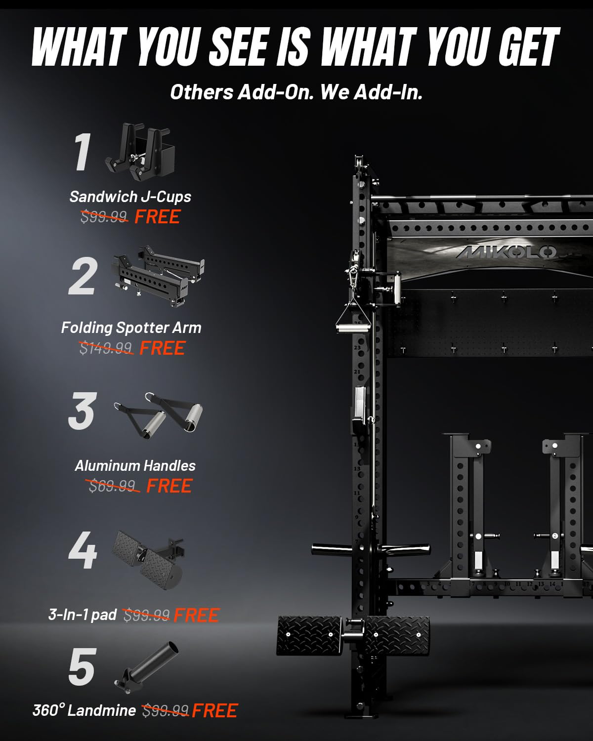 Mikolo Anubis-2.0 Standard Smith Machine, 3200LBS Power Cage with LAT Pulldown&Cable Crossover, Multi-Function Trainer with Aluminum Pulley System for Fitness Home Gym