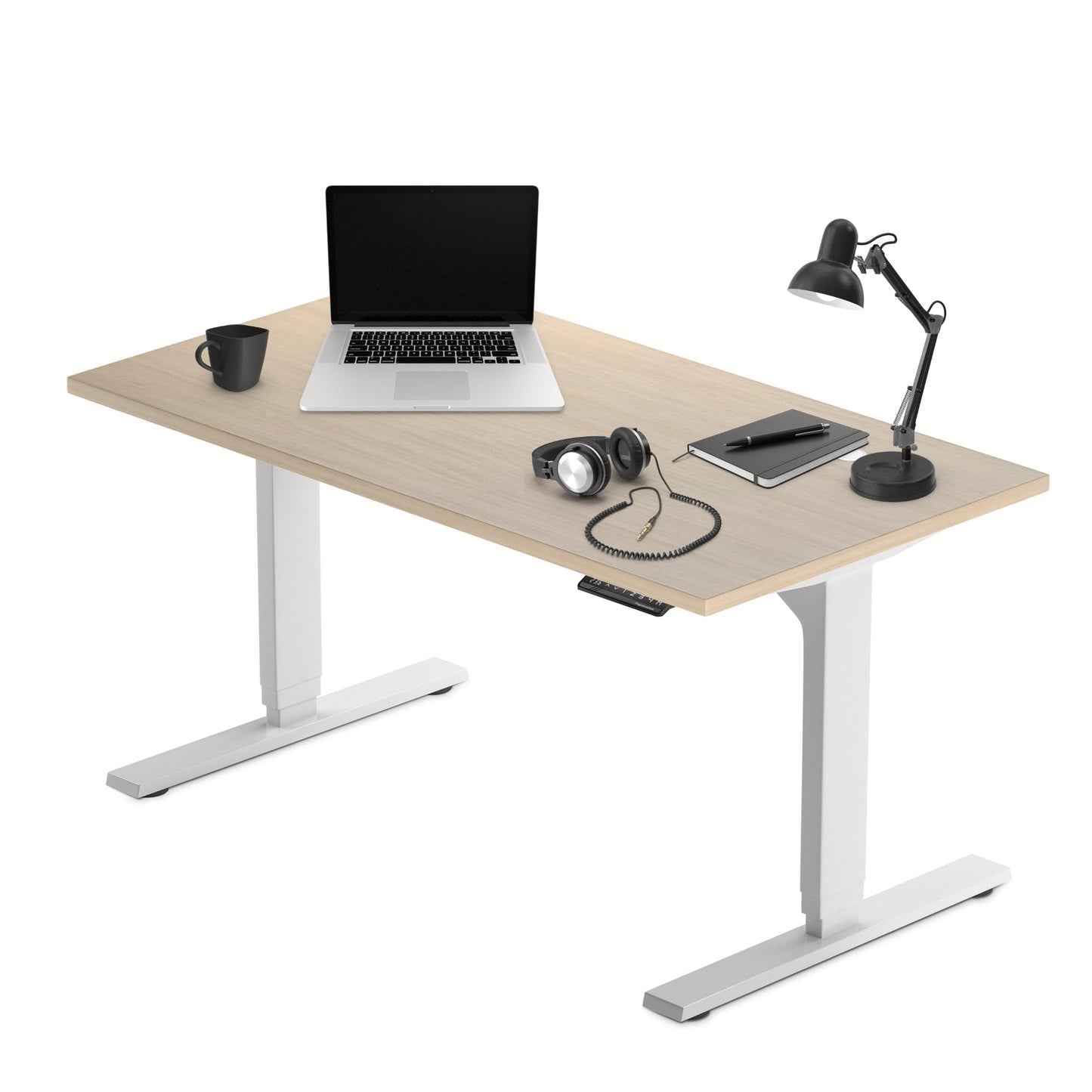 Progressive Desk Stand Up Adjustable Height Electric Standing Desk - 60"x30" Dual Motor, Computer Workstation Table for Home Office - Bright Beech, White Frame