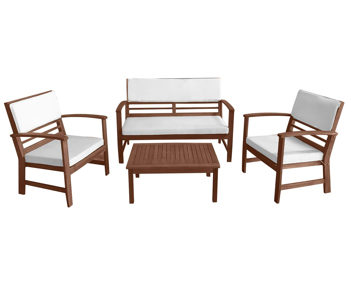 FDW 4-Piece Patio Conversation Set Acacia Wood Outdoor Sofa & Chairs with Coffee Table, Water-Resistant Cushions for Backyard, Garden, Balcony, Porch, Deck, Poolside, Beach Chat Set