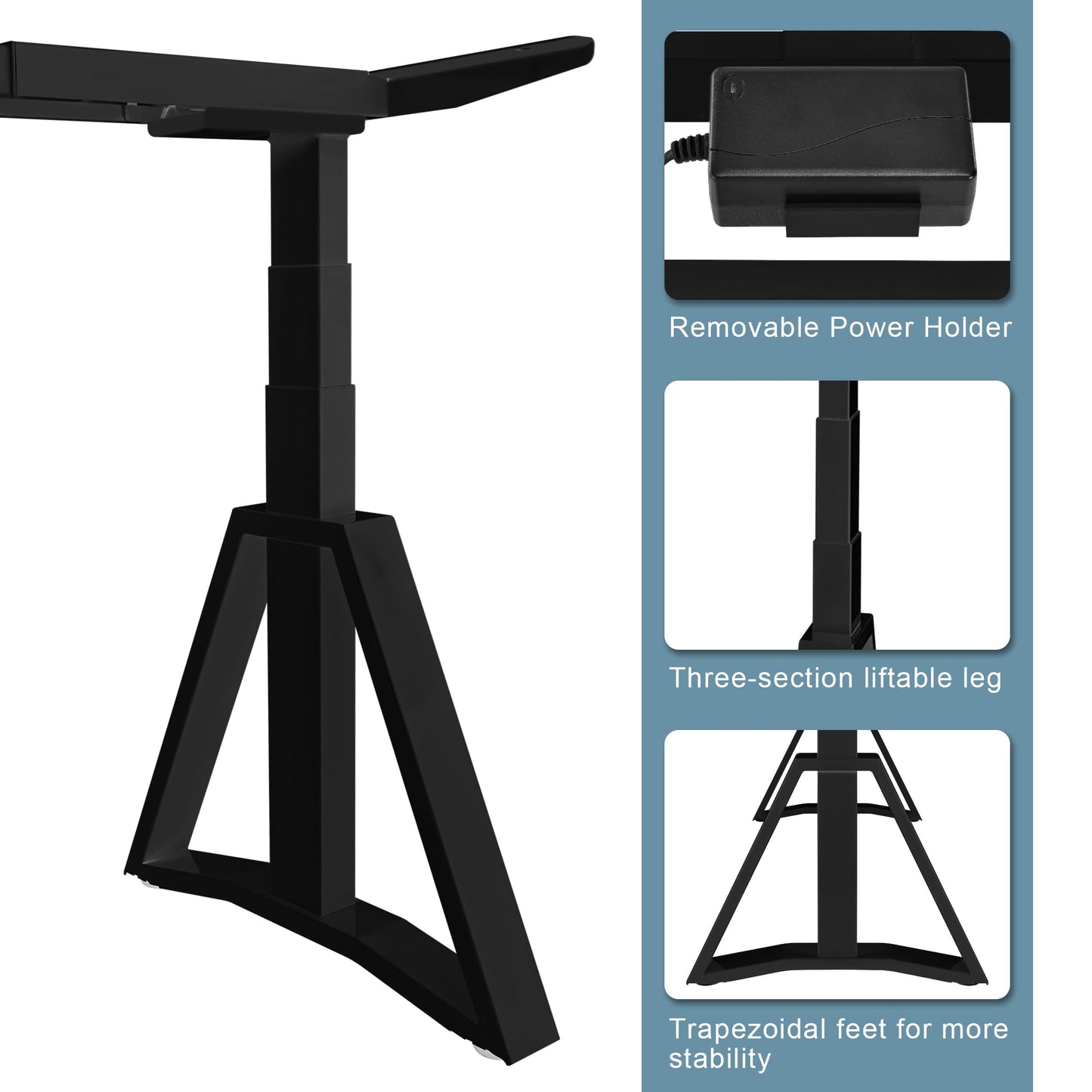 Fromann Standing Desk Frame Dual Motors 3 Stages Electric Height Adjustable Sitting Stand Up Desk Base Legs Only (Black)