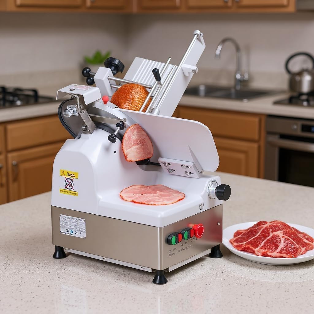 EliteEdge 550W Automatic Meat Slicer with 12 Inch Carbon Steel Blade, Adjustable Thickness 0-14 mm, Electric Slicing Machine for Home or Commercial Kitchen