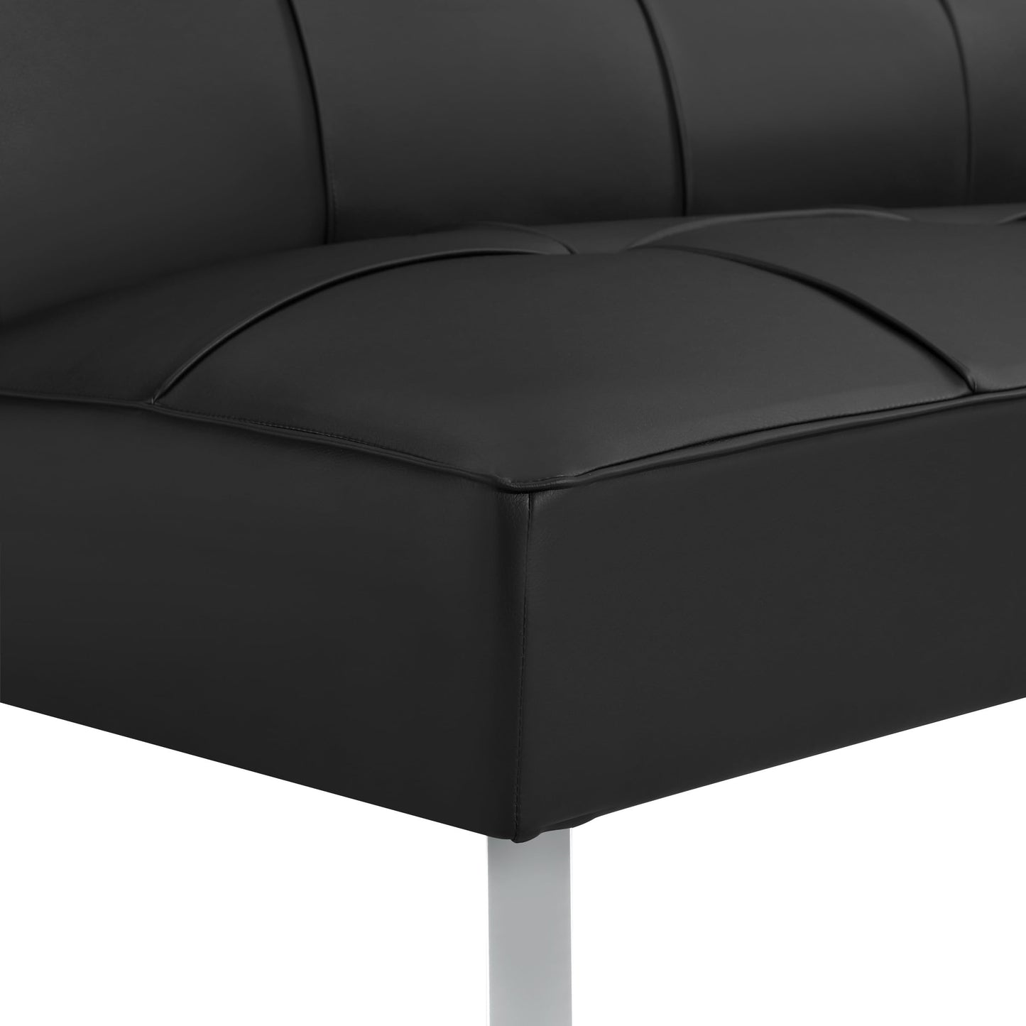 OSP Home Furnishings Kenneth Modern Button Tufted Convertible Click-Clack Futon Sofa Bed, Black Faux Leather with Chrome Legs