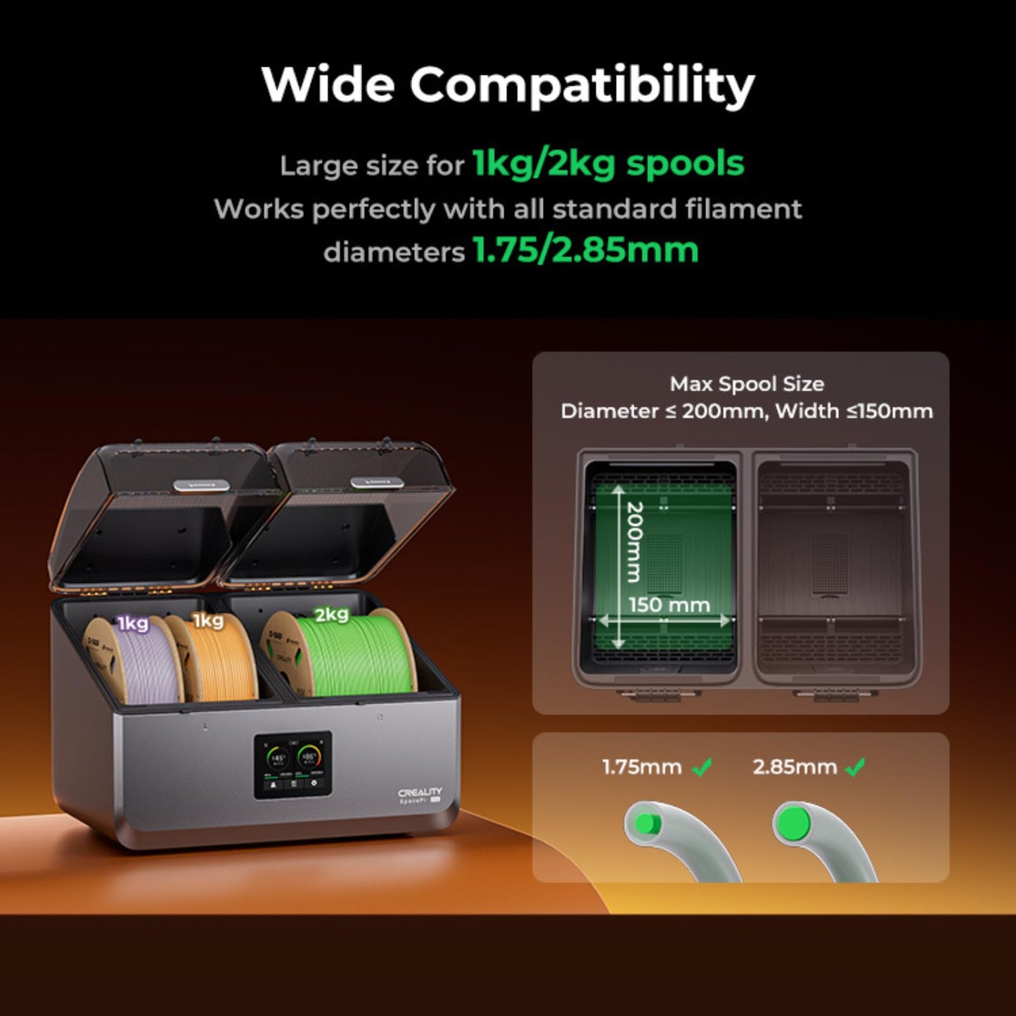 Creality SpacePi X4 Filament Dryer Box with 200W PTC Rapid Heater, 4-Spools Filament Storage Box, Dual Independent Heating Chambers, One-Key Operation, Compatible with PLA, PETG, ABS, TPU, PC, PA,PAHT