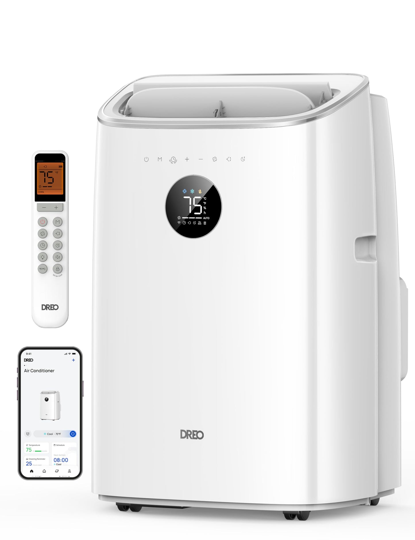 DREO Portable Air Conditioner 318S, 8000 BTU ASHRAE (5000 BTU DOE) Smart AC Unit for Bedroom with Drainage-free Cooling, Fan&Dehumidifier 3 in 1, APP/Voice/Remote, Quiet Standing AC for Room Indoors