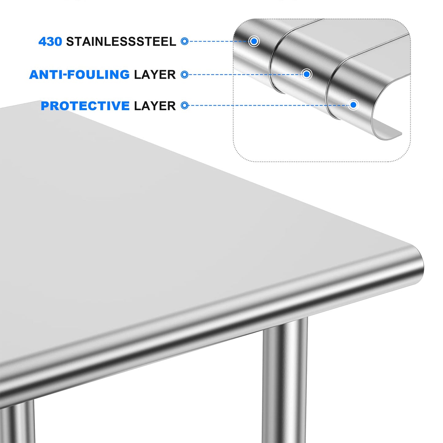 Stainless Steel Table for Prep & Work, 30x58 Inches, Metal Commercial Heavy Duty Table with Adjustable Under Shelf for Restaurant, Home and Hotel