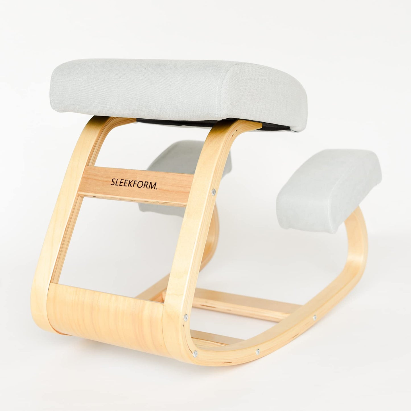 Sleekform Ergonomic Kneeling Chair - Home Office Rocking Desk Ergonomic Stool for Active Sitting, Posture Corrector Chair for Office and Home - (Blue Fabric Cushions) Natural Birch Wood