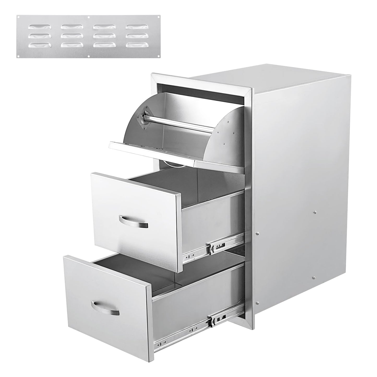 GarveeLife 17W x 30H x 21D Inch Outdoor Kitchen Drawers w/Paper Towel Holder, Stainless Steel Triple BBQ Drawers, Access BBQ Drawers for Outdoor Kitchen Island or Grill Station
