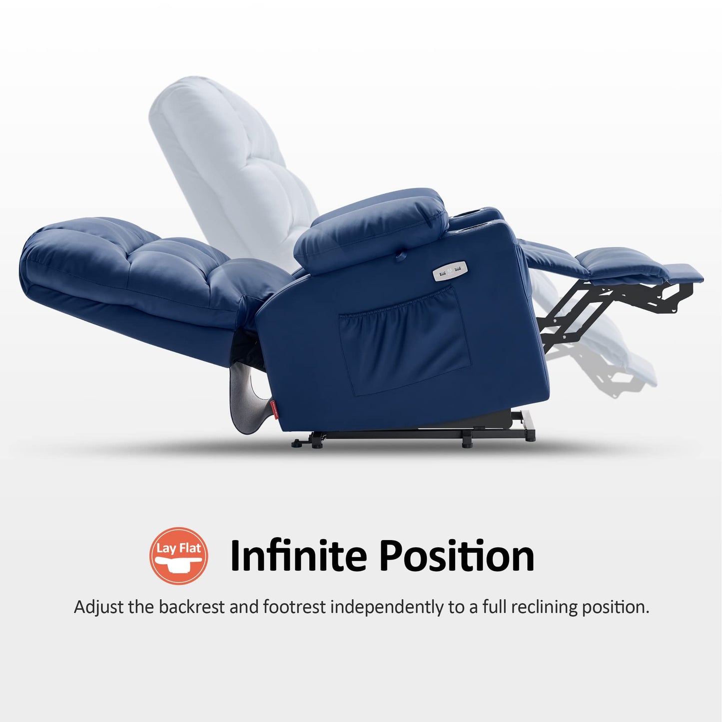 MCombo Dual Motor Power Lift Recliner Chair for Elderly, Massage and Heat, Lay Flat, Zero Gravity, Home Button, USB Port, Faux Leather 7680 (Navy Blue, Large)
