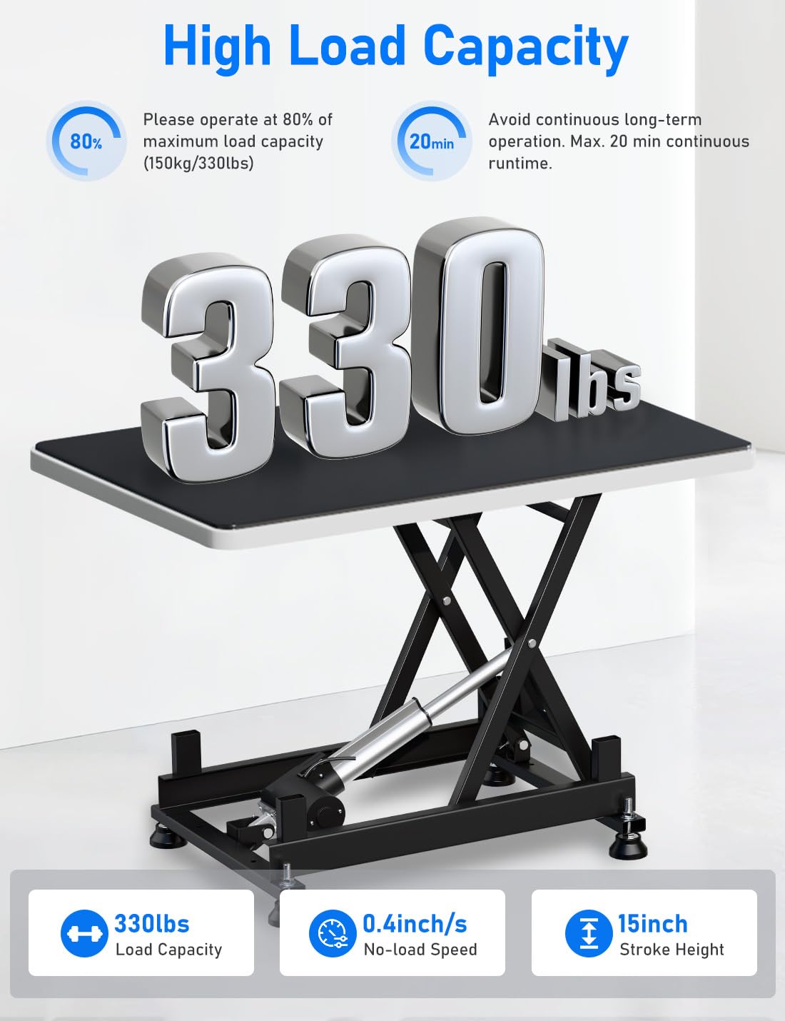 DIHOOL Electric Scissor Lift Table 330Lbs, 210-580MM,8-23in Height Adjustable Lifting Platform