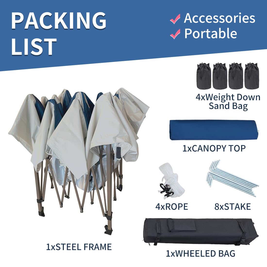 OUTDOOR LIVING SUNTIME 13x13 Instant Easy Pop Up Canopy,Portable Commercial Gazebo Camping Gazebo Tent Shelter with Wheeled Roller Carry Bag, Bonus Weight Sandbags, Stakes, Ropes - Navy