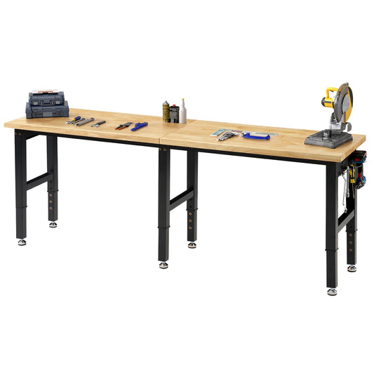 SPECRAFT 84" Adjustable Heavy Duty Workbench with 4 AC Outlet and 2 USB Ports Power Outlets, 6000 Lbs Capacity, Rubber Wood Top for Garage, Workshop, Office