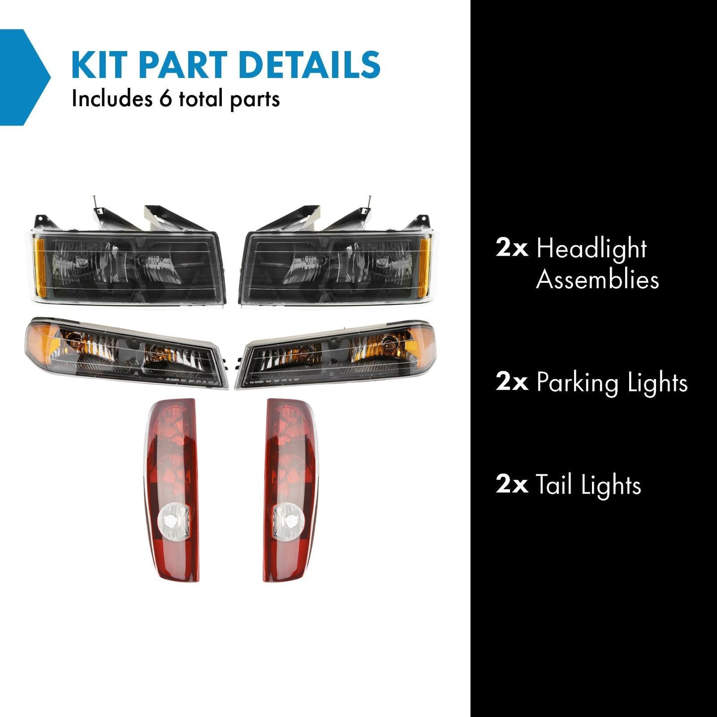 TRQ Headlight Tail Light Assembly Set for 2004-2012 Chevy Colorado, GMC Canyon, Isuzu i-280/i-350, Model LKA87343, Red
