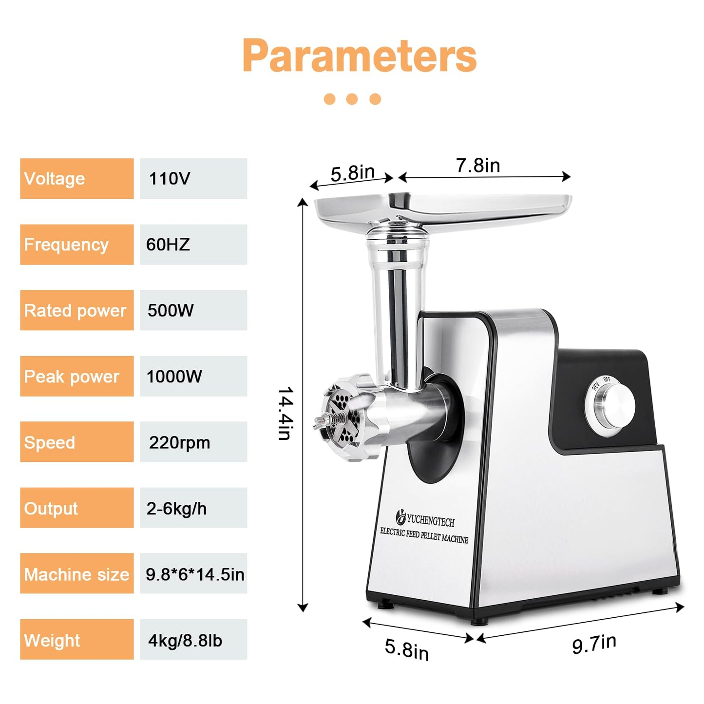 YUCHENGTECH Electric Animal Feed Pellet Machine Pet Food Pellet Machine for Making Cat Dog Bird Fish Feed with 3mm/5mm/7mm Molds 500W 110V
