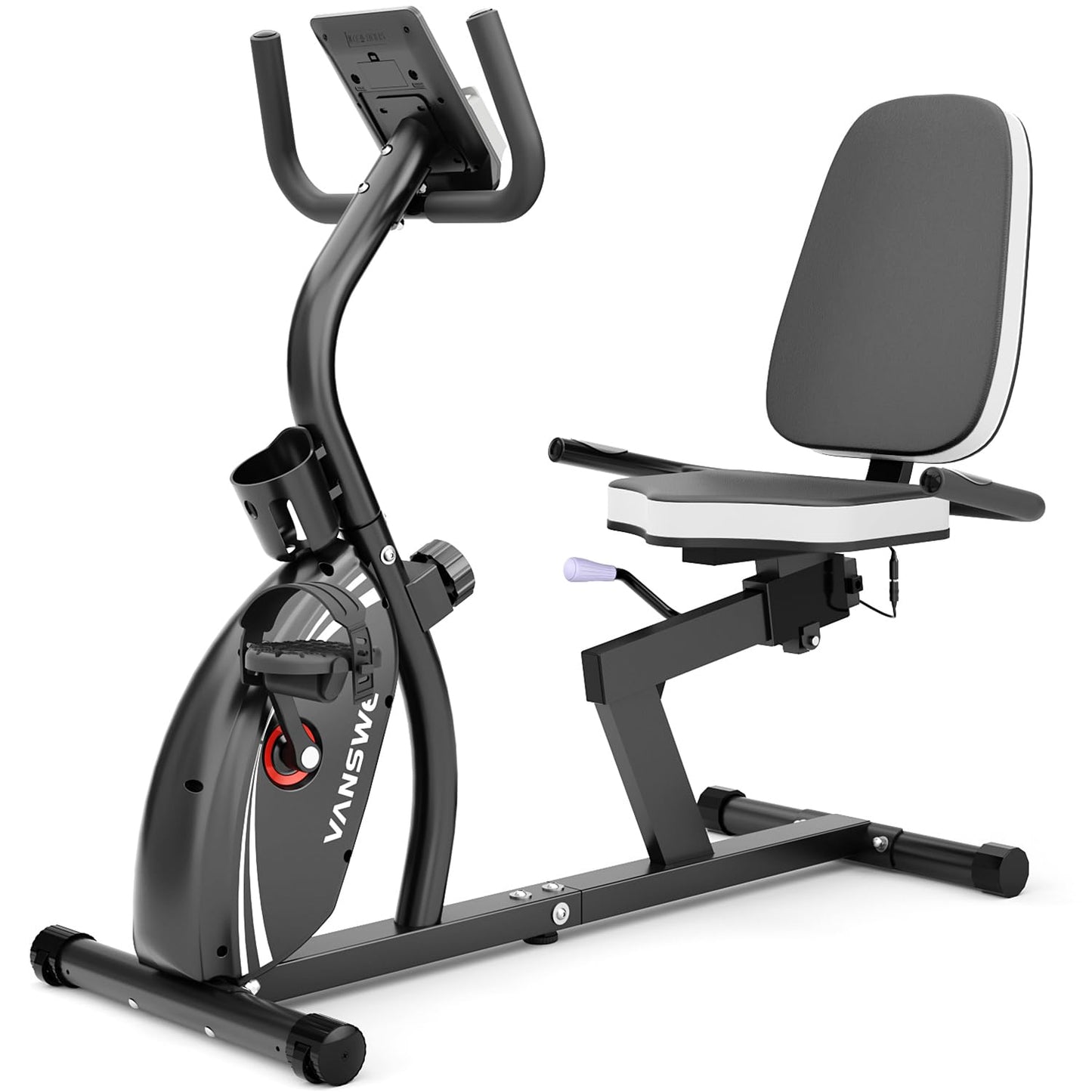 VANSWE Recumbent Exercise Bike for Seniors & Adults, 380 LBS Weight Capacity Stationary Bike for Home with 16-Level Magnetic Resistance, Bluetooth App Connectivity, Adjustable Seat & Pulse Sensor