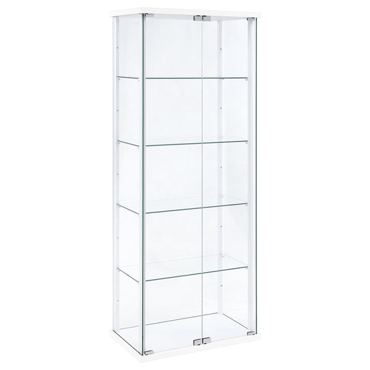 Coaster Home Furnishings - Delphinium - Glass - 4-Shelf Curio Cabinet with Wood Top and Base, Two Doors, and Chrome Hardware - Living Room - 64-Inch - White - 950170WHT