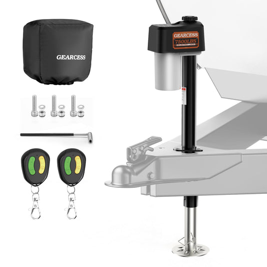 Upgraded 7500LBS Electric Trailer Jack, w/Remote Controls, RV Power A-Frame Tongue Jack with Built-in Spirit Level for Travel Trailer, 10.24"-33.46" IP65 Waterproof, 12V DC Wiring, 5.9 Inch Foot Pad