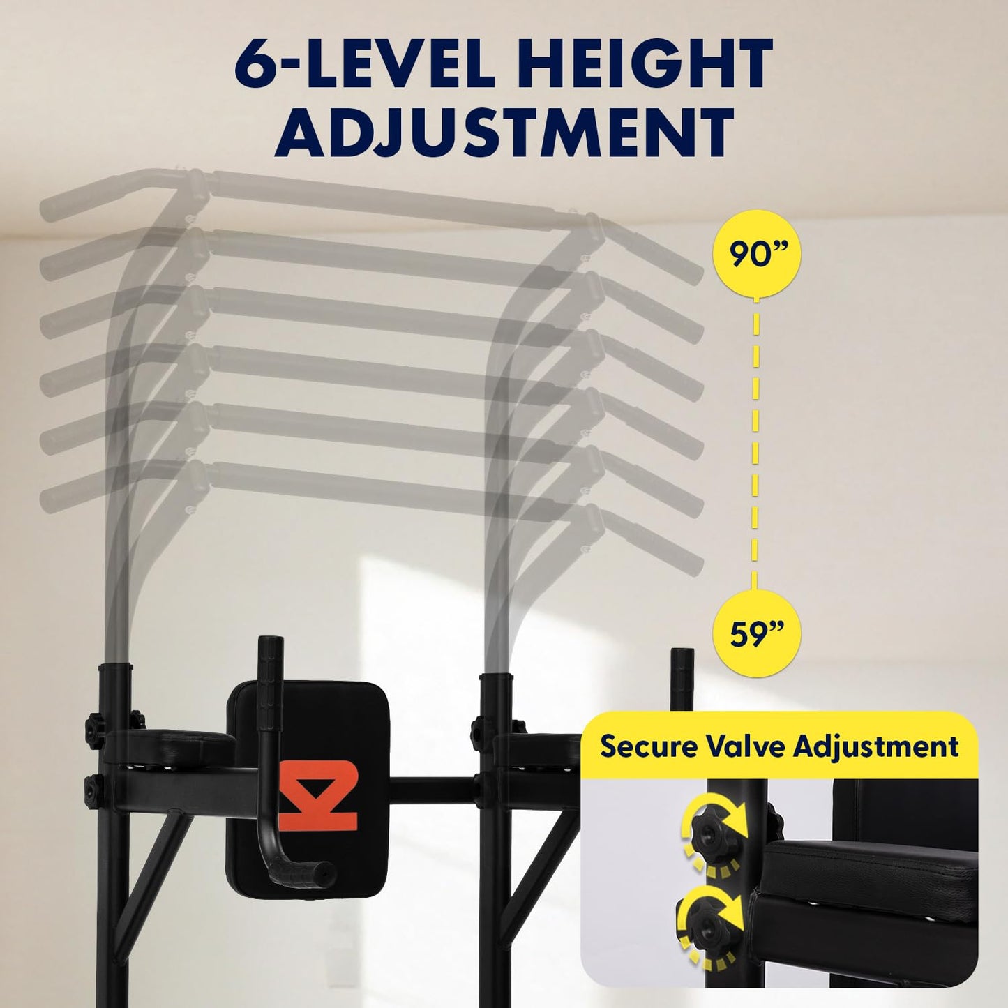 SQUATZ Pull-Up Dip Station - Your All-in-One Power Tower Gym and Chin-Up Bar Stand with Collapsible Bench for Home Exercise and Bench Press