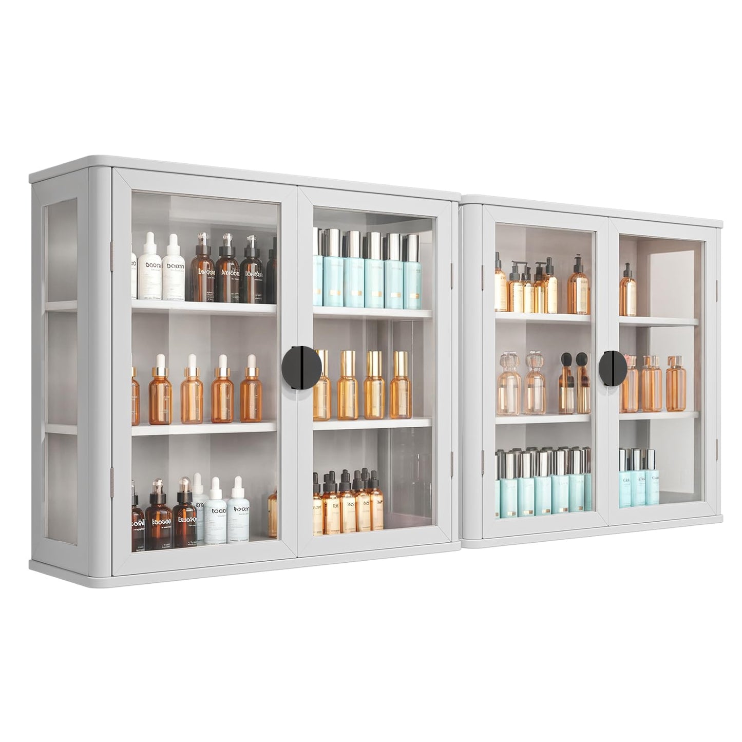 FIMELLO 56’’W Wall Cabinet with Tempered Glass Doors, Bathroom Cabinet Wall Mount, Kitchen Wall Cabinet, Floating Cabinet for Bathroom, Wall Mount Salon Station for Barber, Beauty, White