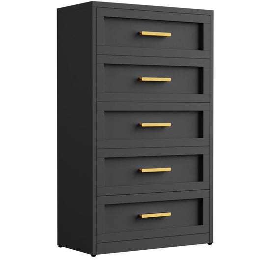Black Metal Dresser with 5 Drawer, Tall Dressers for Bedroom, 48" Tall Modern Chest of Drawers, Steel Large Dresser Clothing Storage Organizer Deep Drawers for Closet, Living Room, Hallway