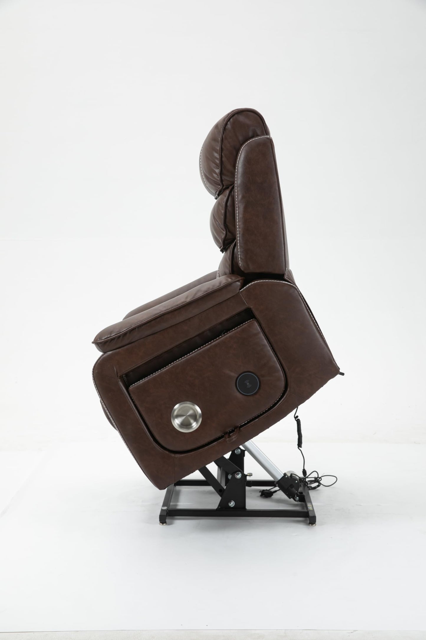 GDFStudio Oversized Power Lift Recliner Chair with Heat Massage Wireless Charging 180 Degree Lay Flat Electric Reclining Sofa with Cup Holder and Dual Remote Control, Brown