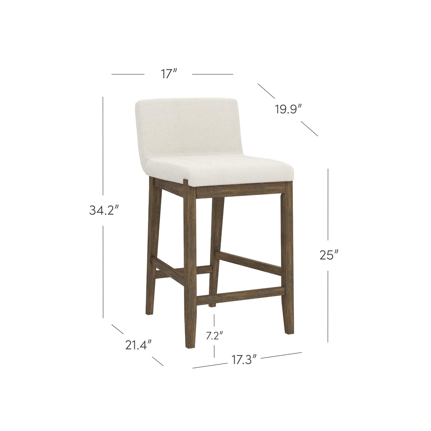 Nathan James Gracie Modern Counter Height Bar Stool with Back, Counter Stool Upholstered Chair with Natural Textured Linen and Brushed Wooden Legs, Cream Boucle/Dark Brown