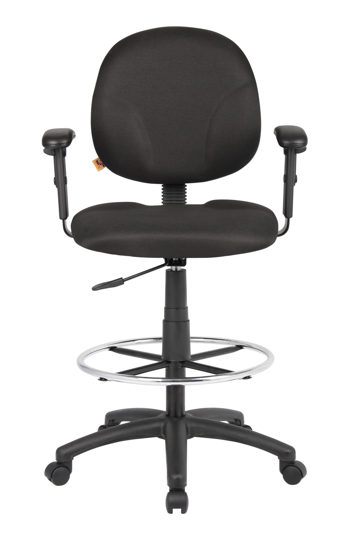 Boss Office Products B1691-BK Stand Up Fabric Drafting Stool with Adjustable Arms in Black