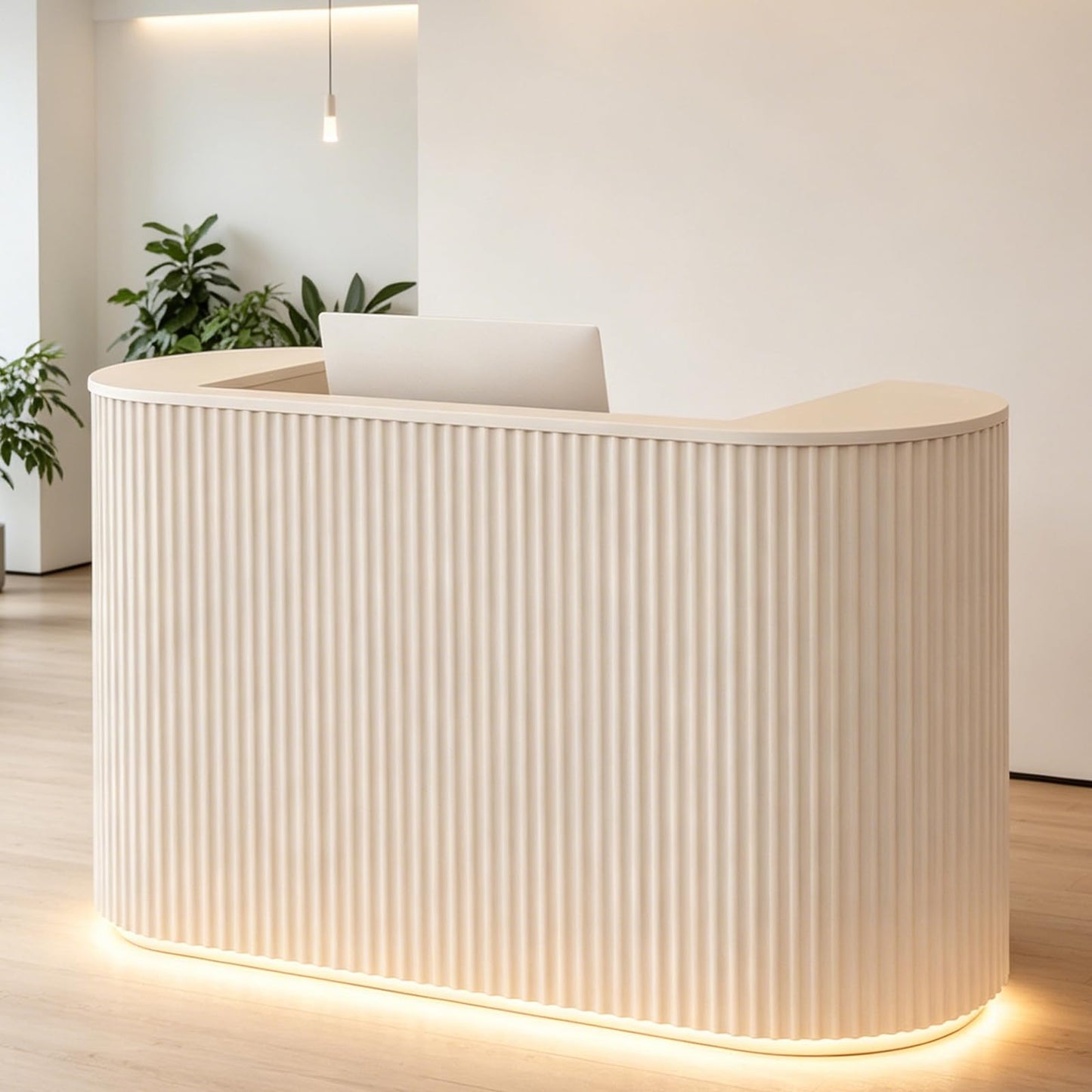 Reception Desk with Counter, 47 inch Modern Retail Counter, Reception Desk with LED Lights & Power Outlets for Checkout, Salons, Beauty Salon, Home Office