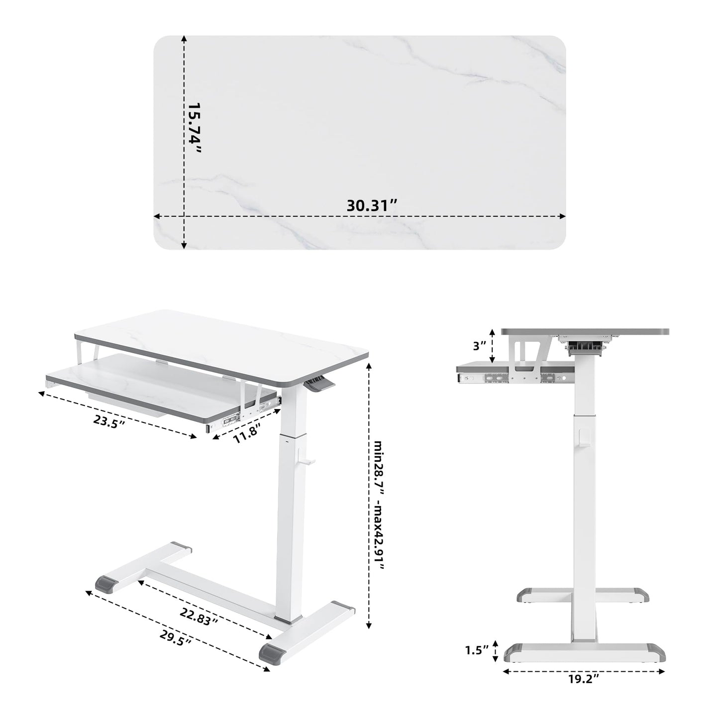 ETHU Overbed Table with Wheels, Medical Table with Drawer, Hospital Bed Table, Workstation Desk, Adjustable Overbed Bedside Rolling Laptop Desk, Marble White