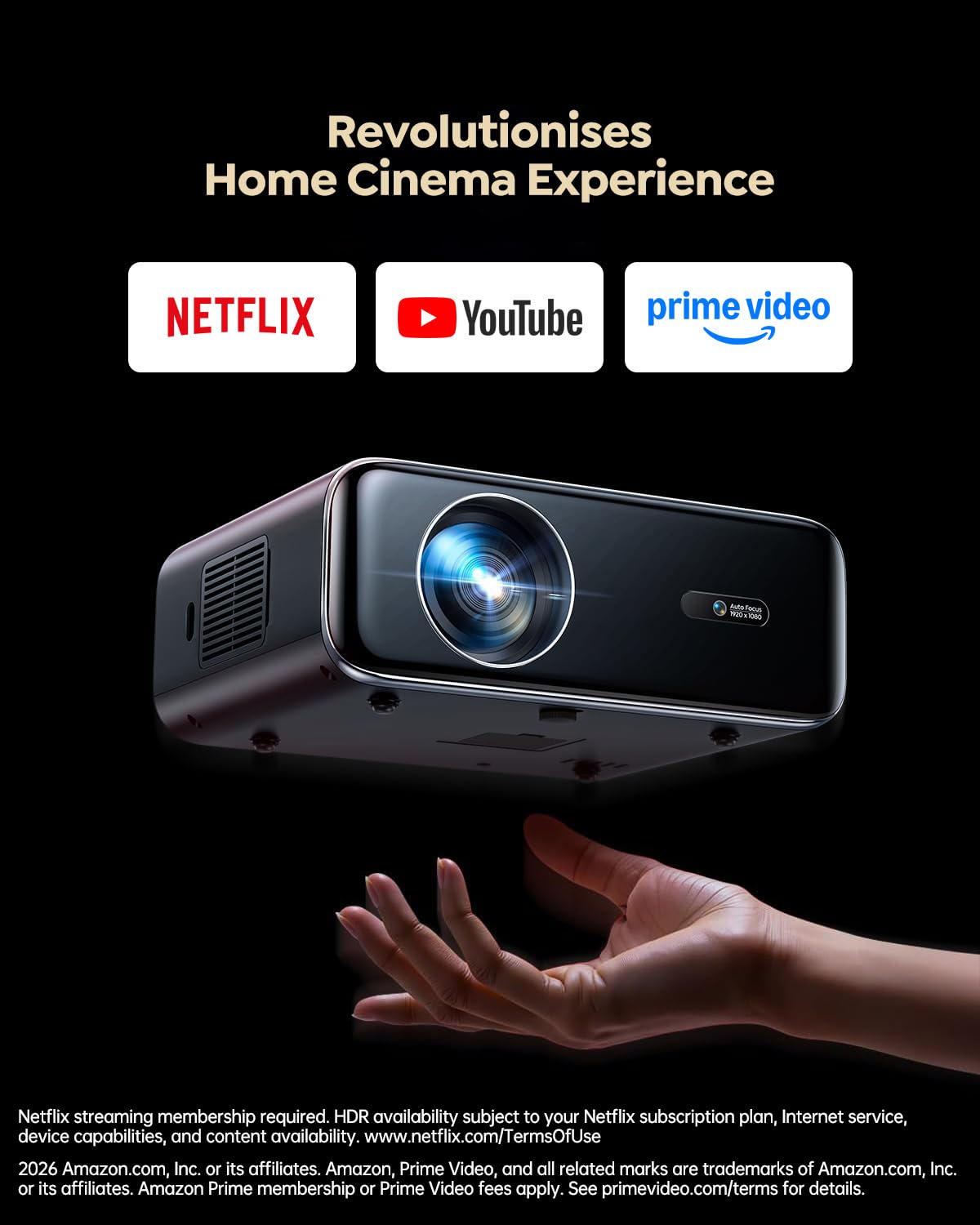 [Built-in Apps/4K Support] Smart Outdoor Projector with WiFi and Bluetooth, Movie Projector, DoIby Audio with Dual Speaker, Auto Focus w/ YouTube&PrimeVideo Proyector, Upgrad P62 Pro