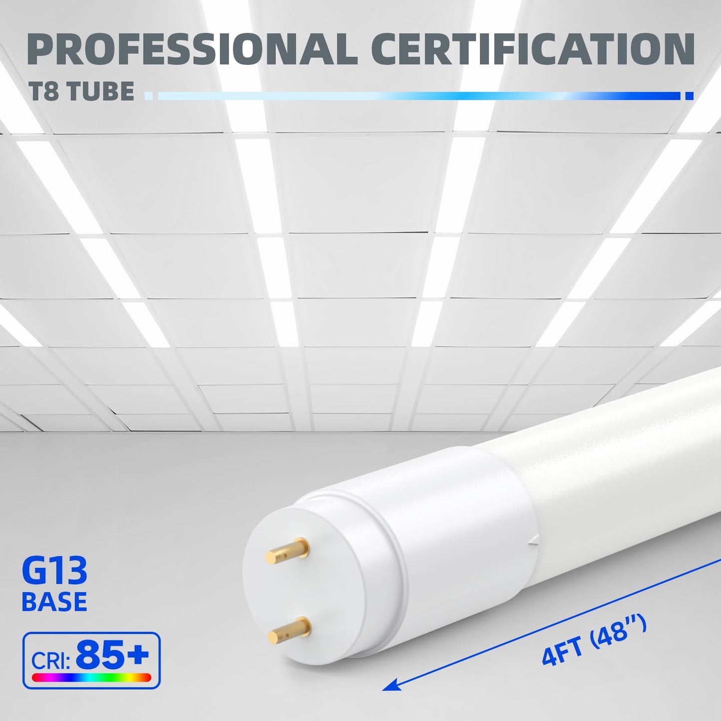 Barrina T8 LED Bulbs 4FT, 18W, 2300LM, 5000K, Plug & Play/Ballast Bypass, 25 Packs