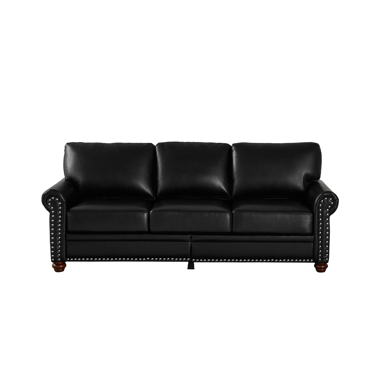 GDFStudio 83" Mid-Century Modern Sofa Couch with Storage, 3 Seater Deep Seat Upholstered Faux Leather Sofa with Nailhead Trim, Rolled Arms & Solid Legs, Comfy Accent Sofa for Living Room, Black