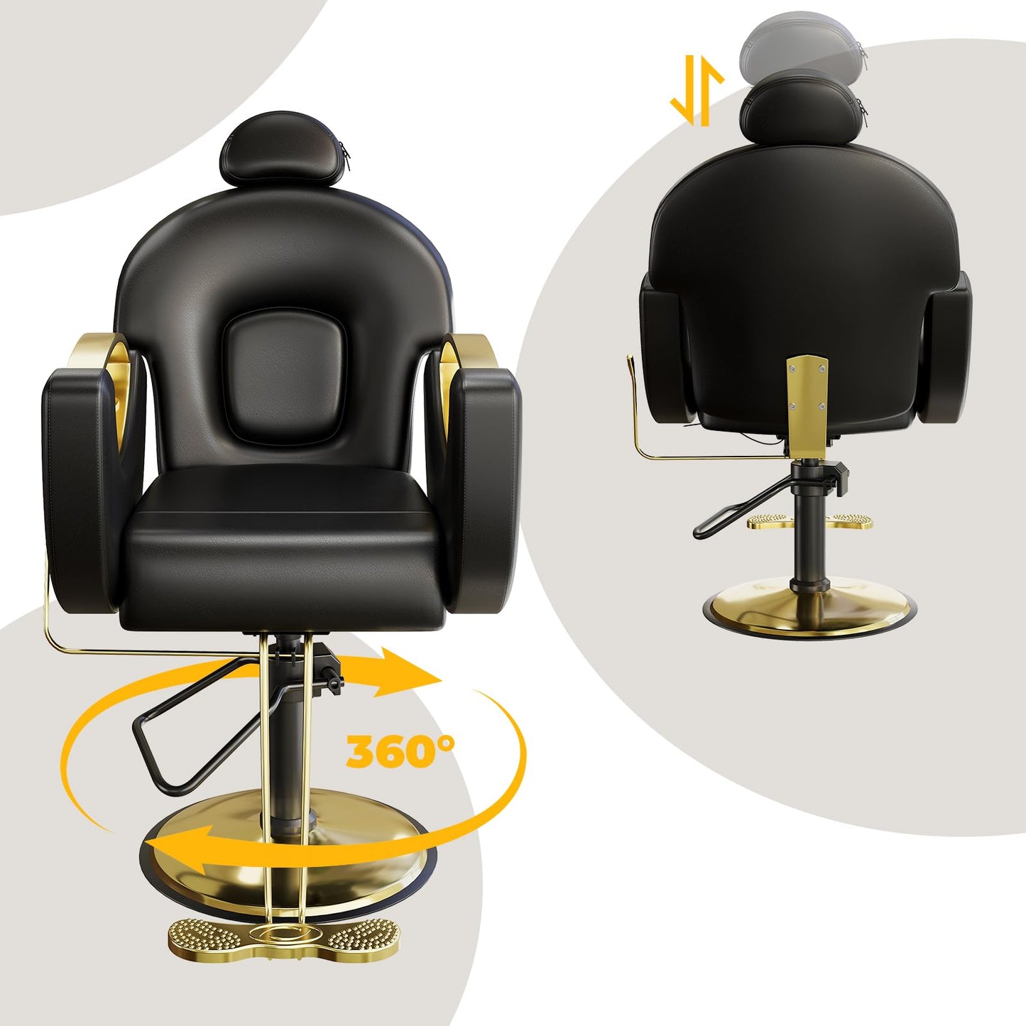 GAOMON Reclining Barber Salon Chair, 360°Swivel Barber Chair with Heavy Duty Hydraulic Pump for Hair Stylist Barbershop Home Spa Shampoo, Black
