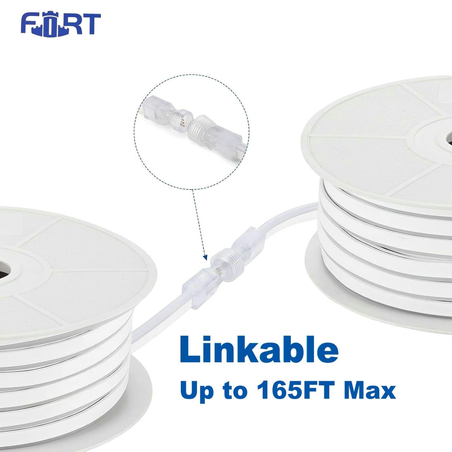 FORT LED Neon Rope Lights 100FT Cool White Flexible PVC Outdoor Waterproof Plug-Play Model neon-666