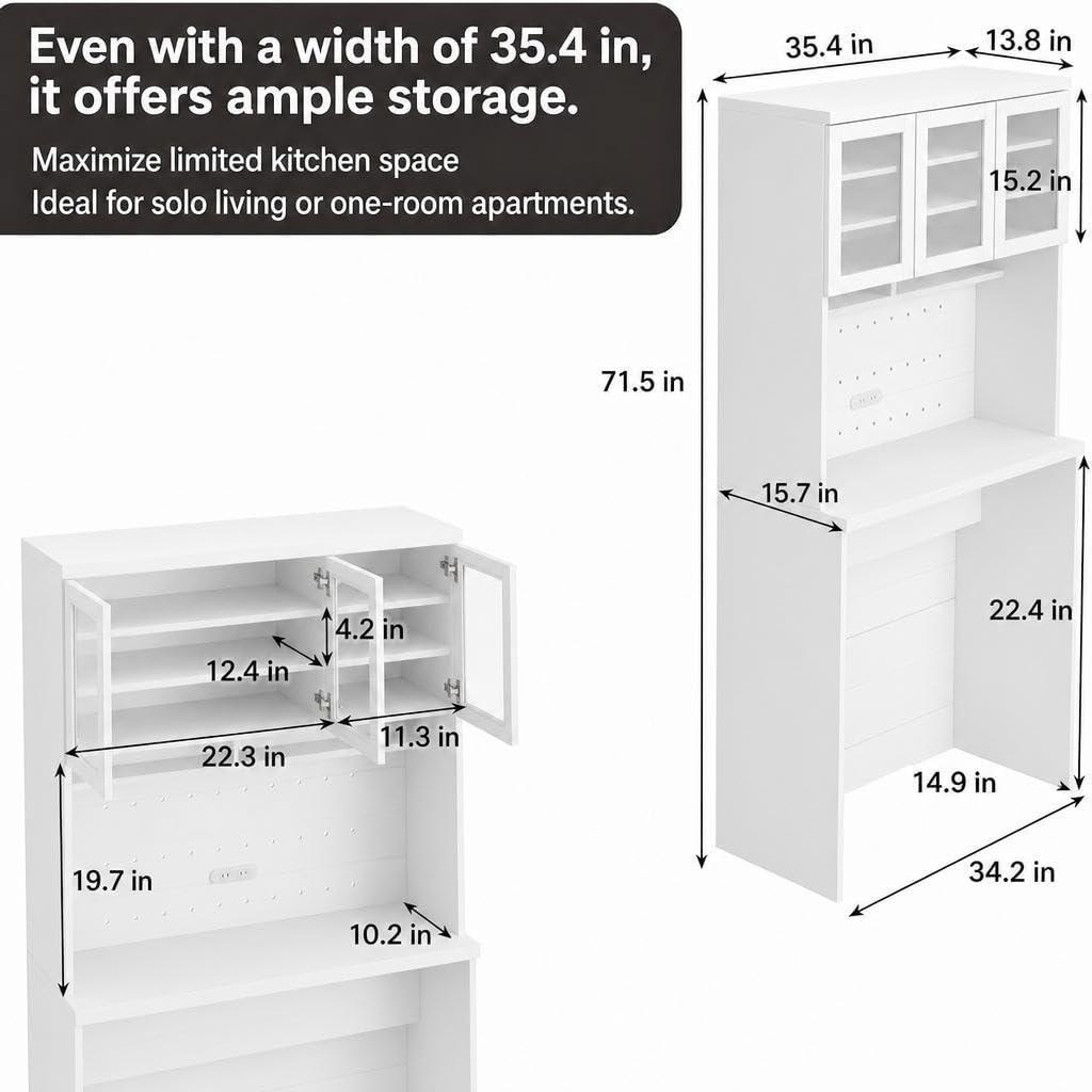 Garvee 71.5" Kitchen Cabinet with Trash Can Storage, Kitchen Trash Can Cabinet with Microwave Stand, 35.4" Wide Kitchen Pantry with Garbage Storage for Dining Room