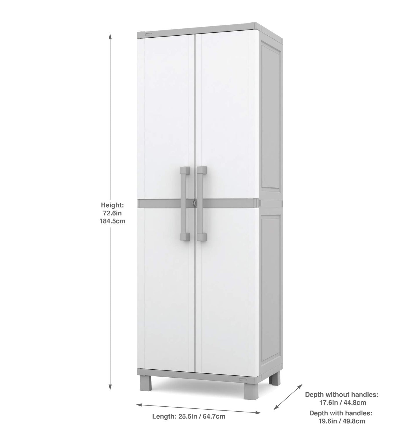 Keter Storage Cabinet with Doors and Shelves for Laundry Room, Garage, Bathroom Accessories, Closet and Home Organization, White & Grey