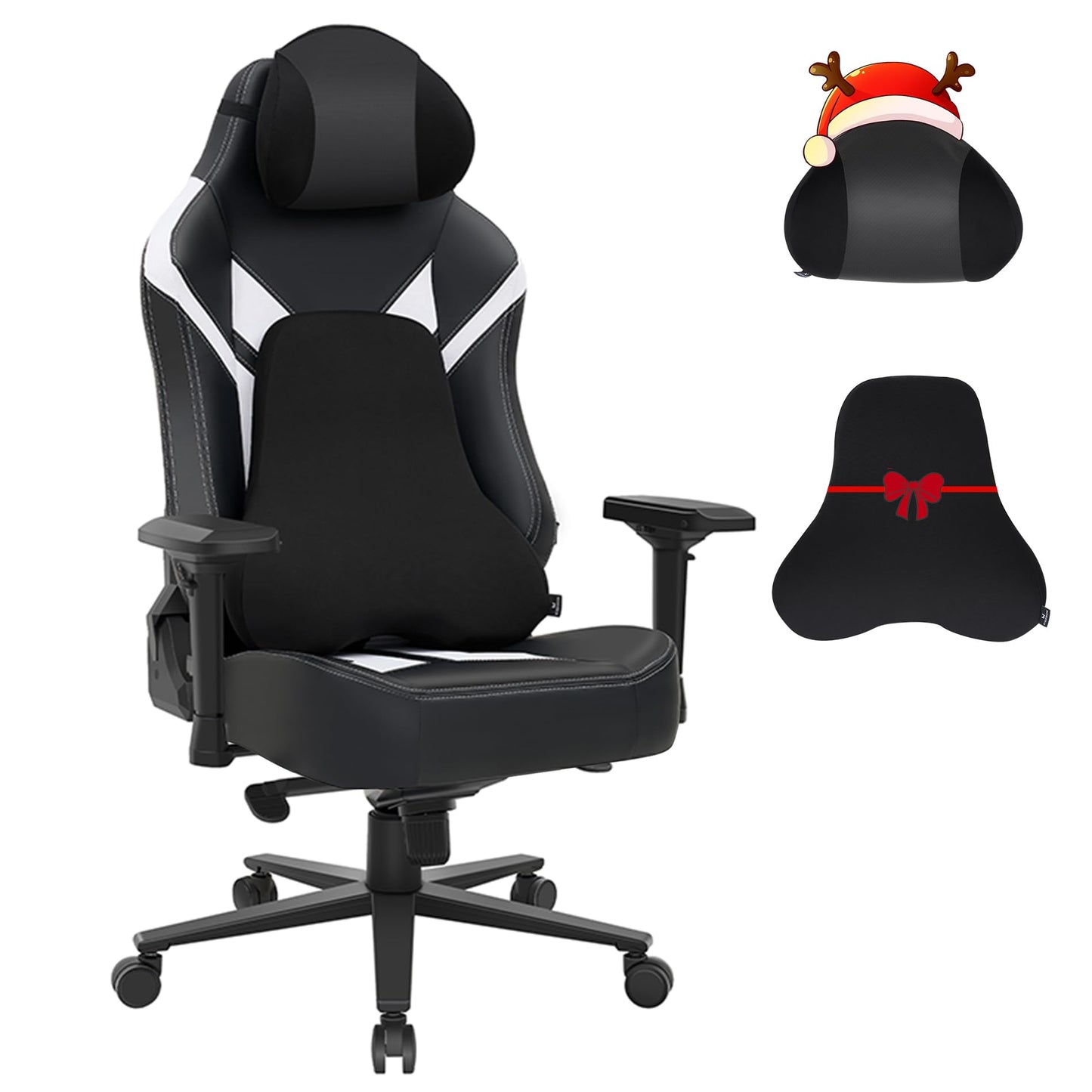 Ergonomic Gaming Chair, Wyrdforging Computer Desk Chairs, 4D Armrests, High Back Office Chair With Headrest & Lumbar Pillow, Tilt Rocker Recliner, Heavy-Duty Base, Black PU Leather & White Suede Combo
