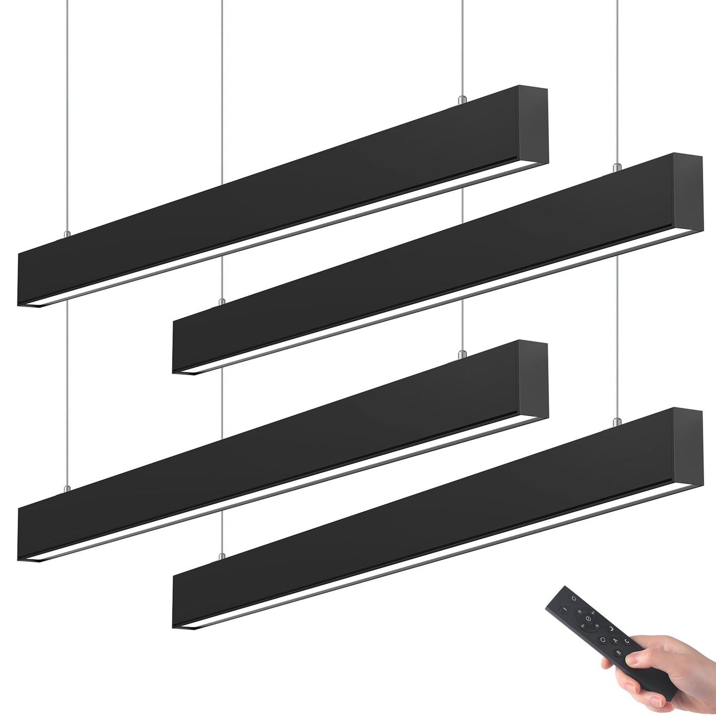Barrina LED Linear Light Fixture, 4FT, 40W, Dimmable, Color Changing 3000K-6000K, Aluminum, 4 Pack, Black, Model 357