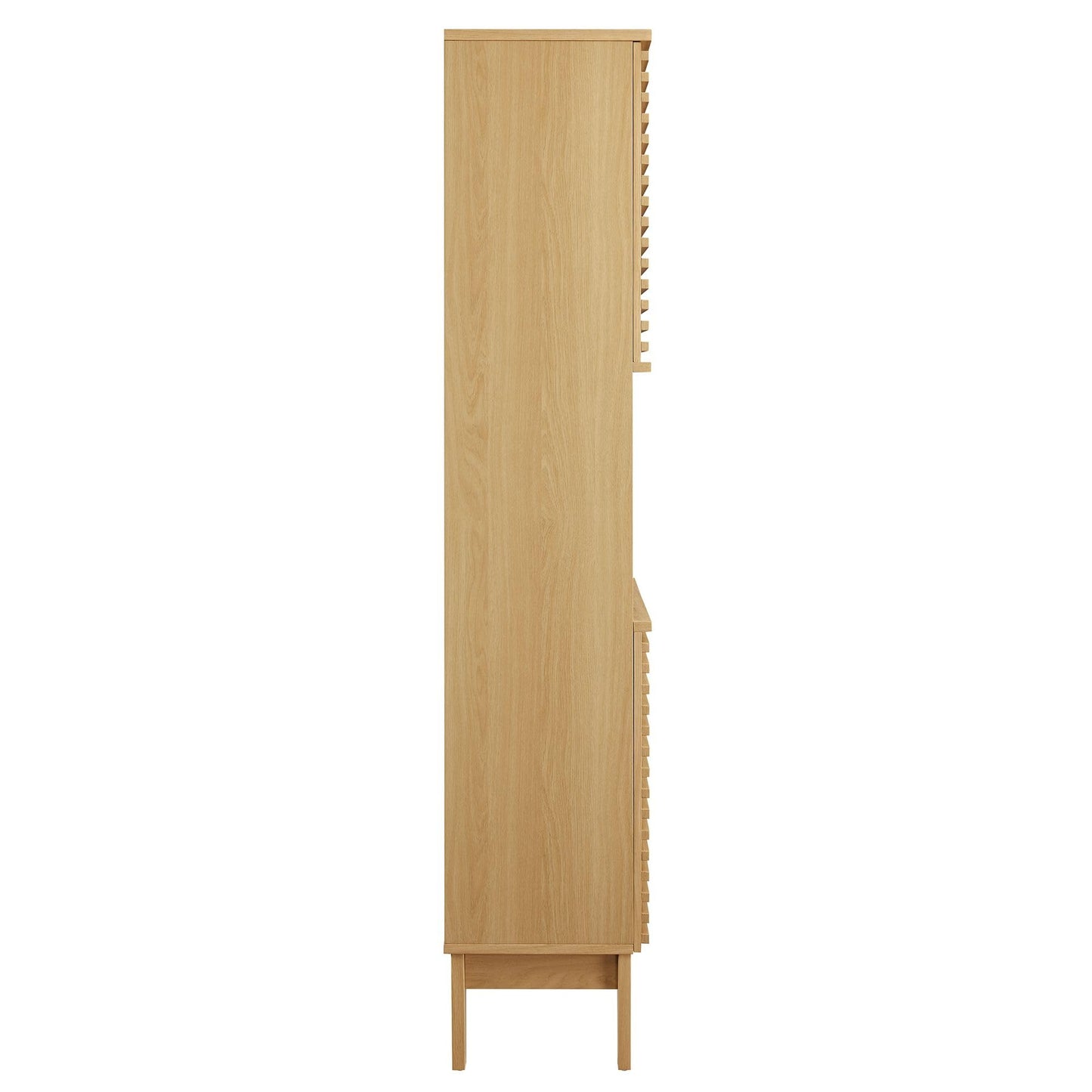 Modway Render Tall Bathroom Storage Tower in Oak - 63” Freestanding Linen Cabinet with Open Shelves and 4 Soft-Close Doors - Towel and Makeup Organizer