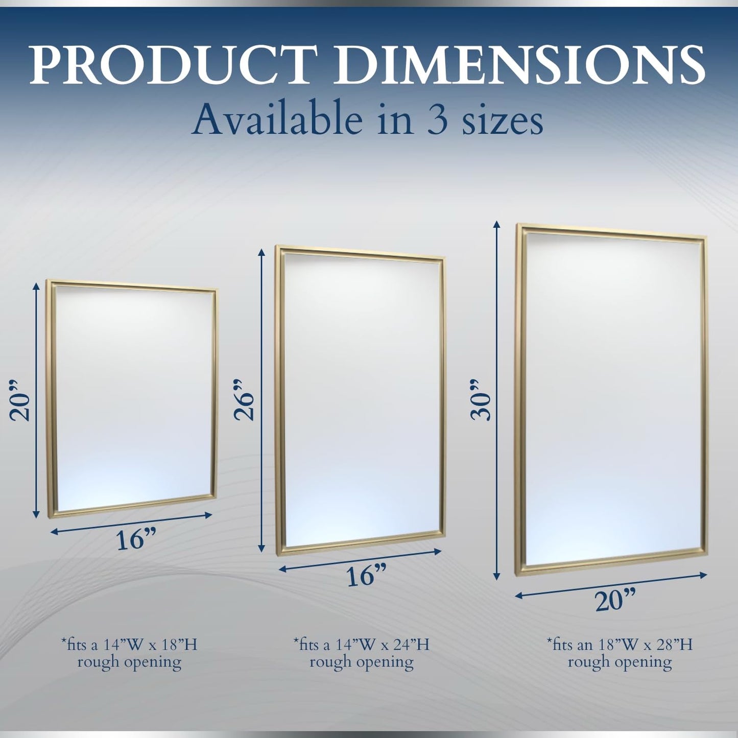 Fox Hollow Furnishings 16x26 Parker Metro Metal Framed Rectangle Recessed Bathroom Medicine Cabinet, Floating Mirror, 14x24 in-Wall Opening, Steel, Adjustable Glass Shelves, Magnet Close, Gold