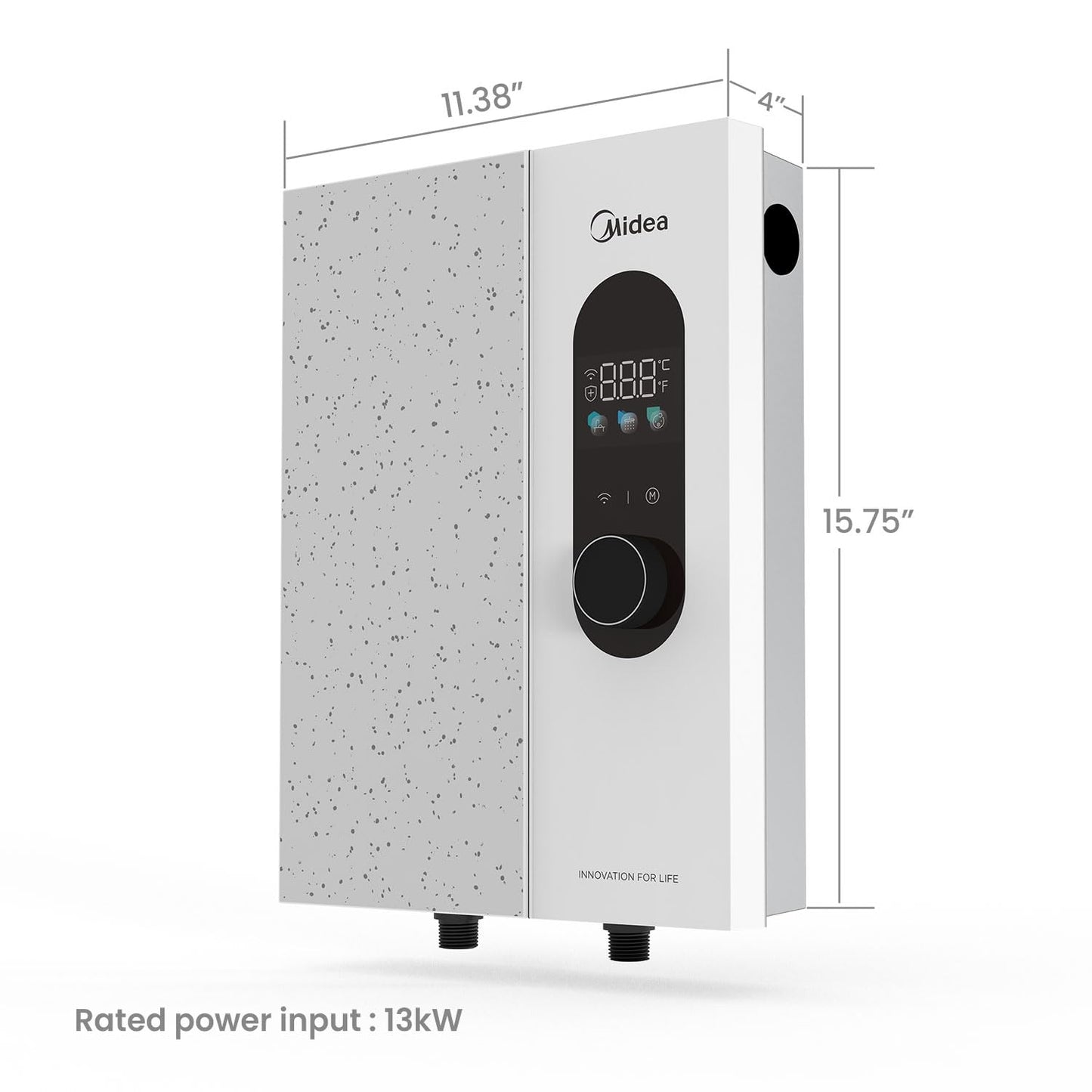 Midea 13KW Electric Tankless Water Heater, Touch Control, Wi-Fi Control, LED Display, Child Mode, 240 Volts with Automatic Power Modulation, On-demand Hot Water, White