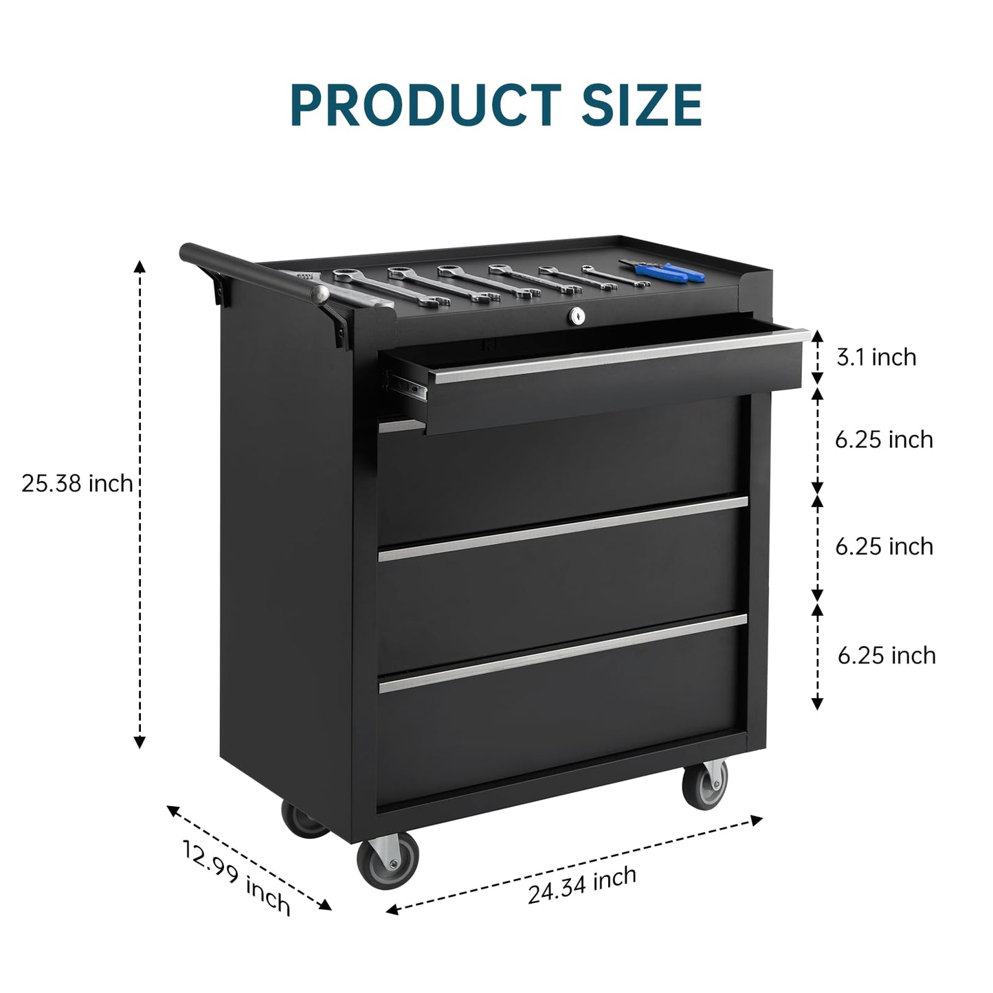 ActiveTrail 4-Drawer Rolling Tool Chest Cabinet,Portable Tool Storage Cart with Smooth Wheels,Lockable Toolbox Organizer with Drawer Liners,Heavy-Duty Steel Tool Cabinet for Garage and Workshop Use
