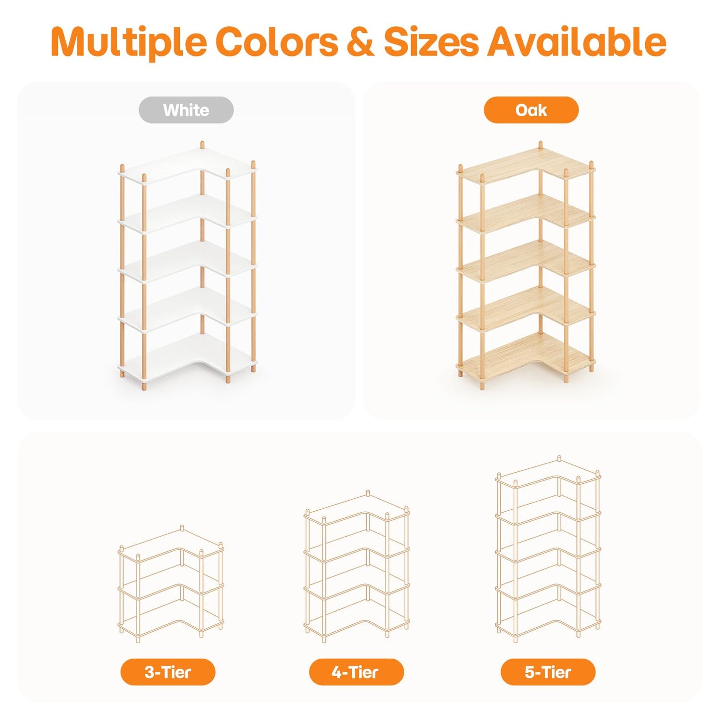 LUSHF L-Shaped Open Corner Bookshelf - 5-Tier Freestanding Bookcase, White