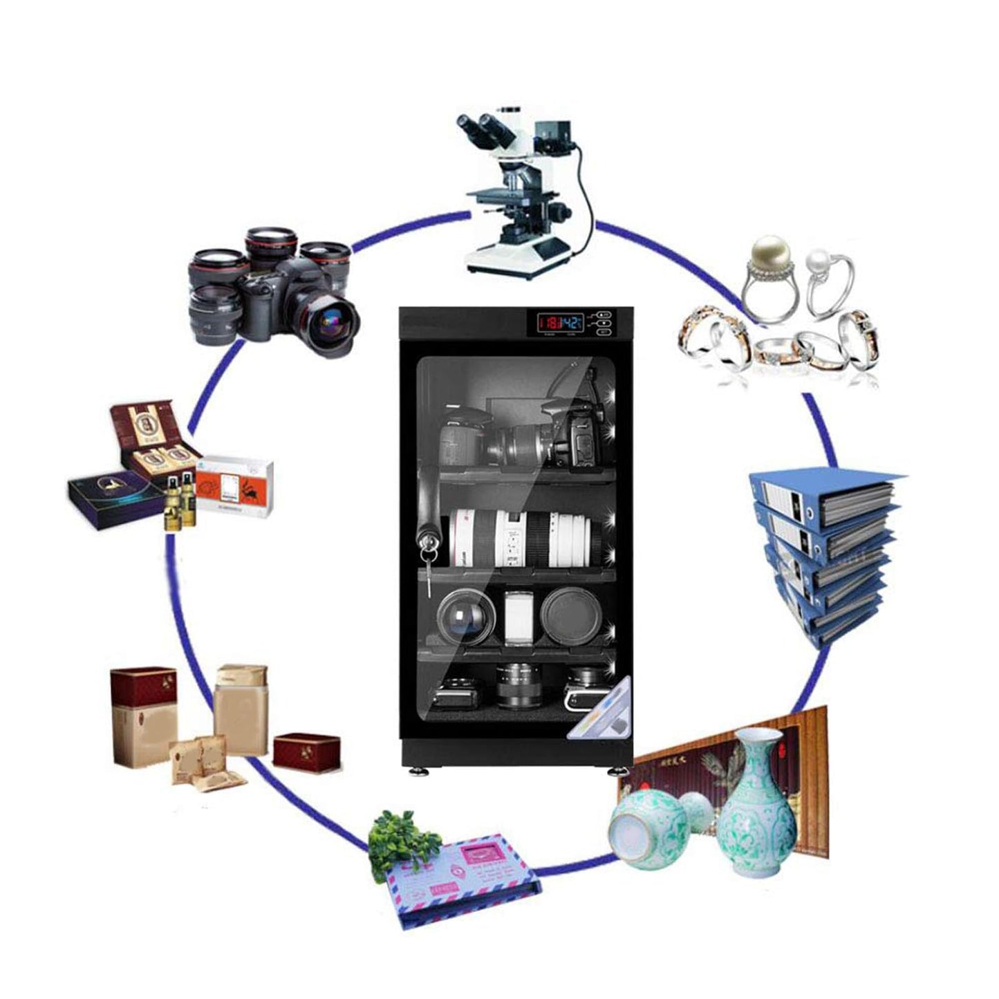 INTBUYING Camera Dry Cabinet 50L Electronic Dry Cabinet for Camera Lens Storage with Lock 4 Layers Intelligent Temperature Humidity LED Screen Noiseless