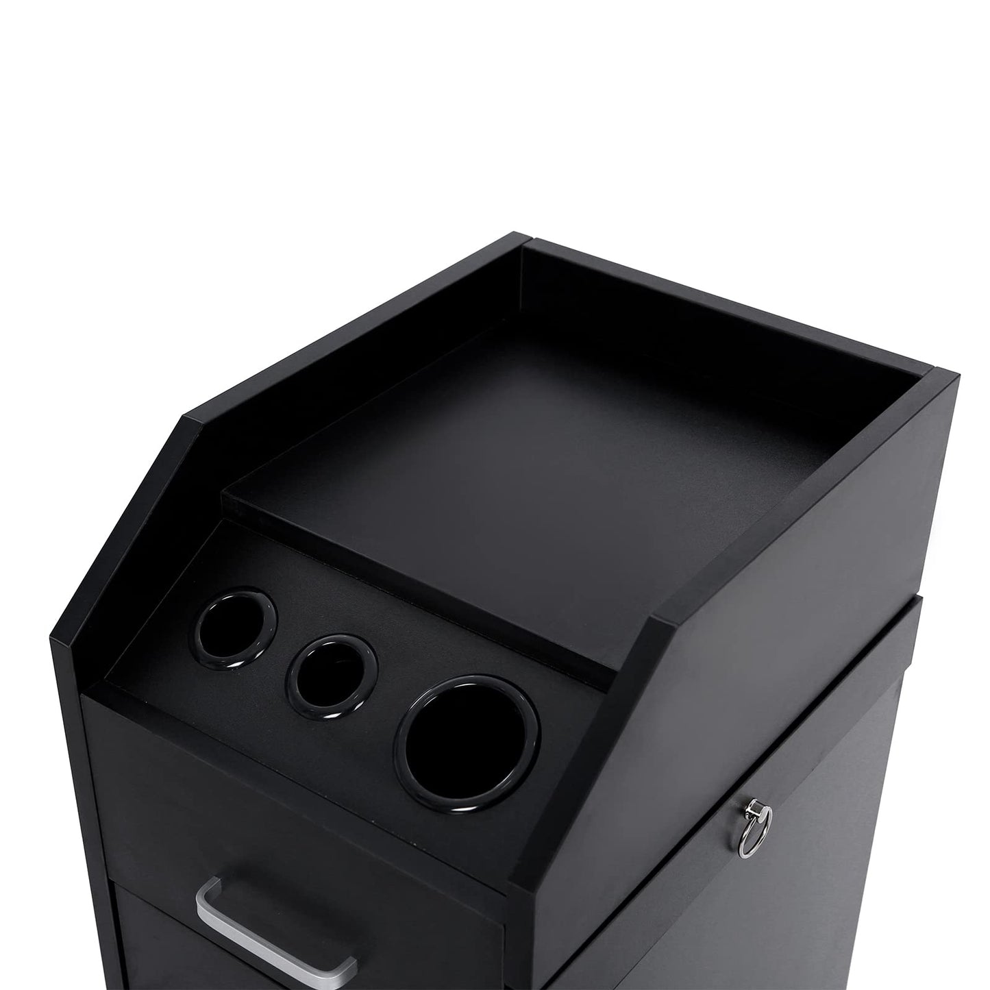 Salon Cart for Hair Stylists, Lockable Wood Trolley Cart on Wheels, 4-Drawer Storage Cabinet, Hair Dryer Holders, Rolling Salon Station for Beauty Spa Barber Tattoo,Beauty Salon Trolley Storage Cart