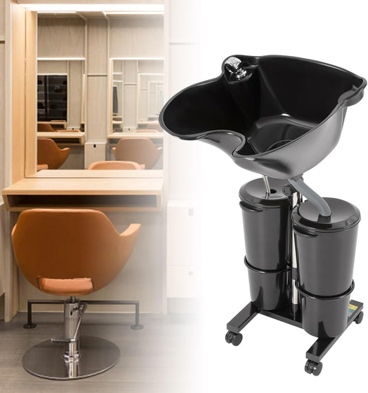Shampoo Bowl Portable Hairdressing Backwash Unit Salon Wash Hair Basin Sink With 10 L 2 Tanks Buckets Drain Hoses And Wheels, Height Adjustable Hair Washing Sink For Barber Shop Elderly/pre