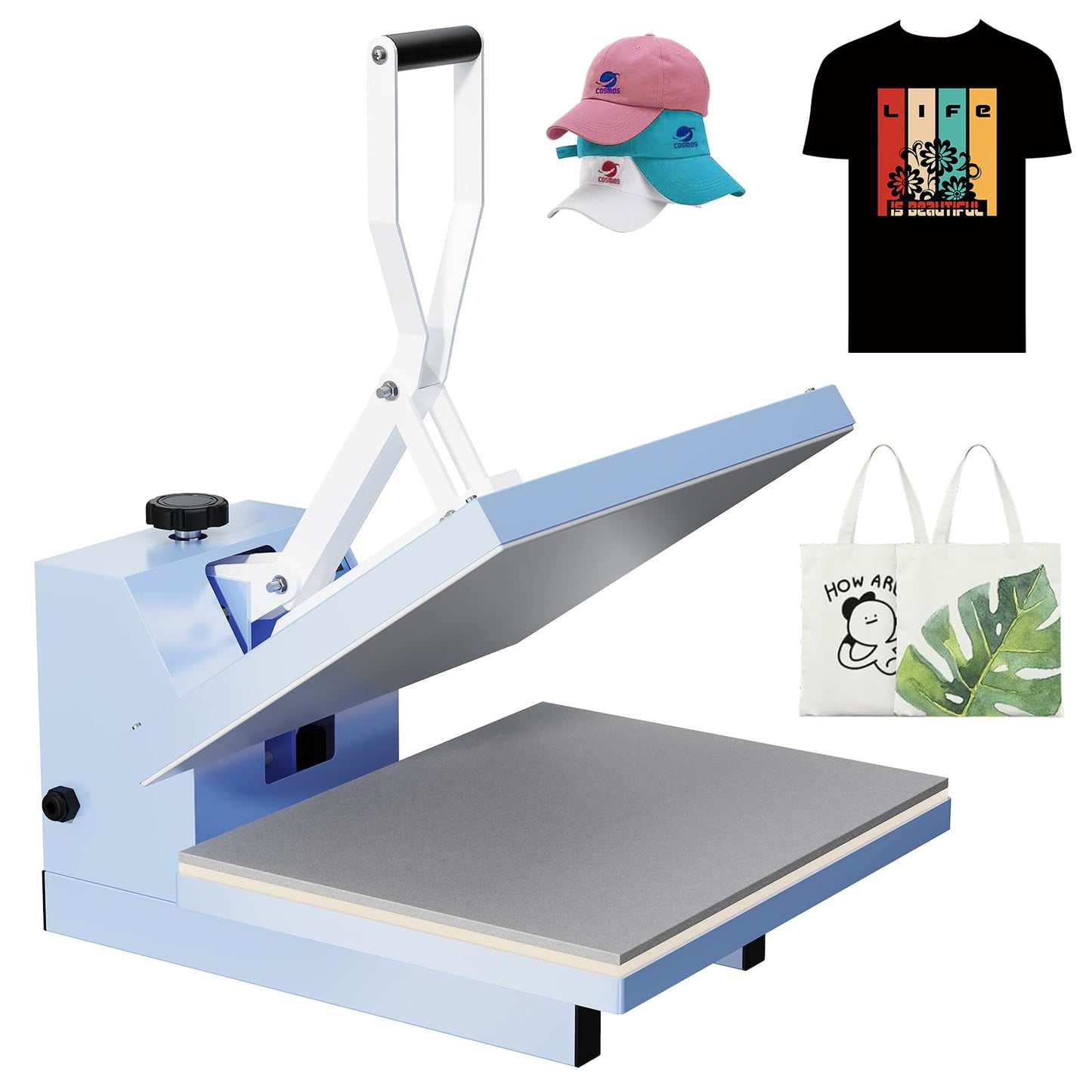 Heat Press 16x20in, Heat Press Machine, Even Heating Technology, Large Operating Panel, Industrial Digital Heat Transfer Machine Sublimation for T-Shirts, Clothes, Canvas Bags, Smog Blue
