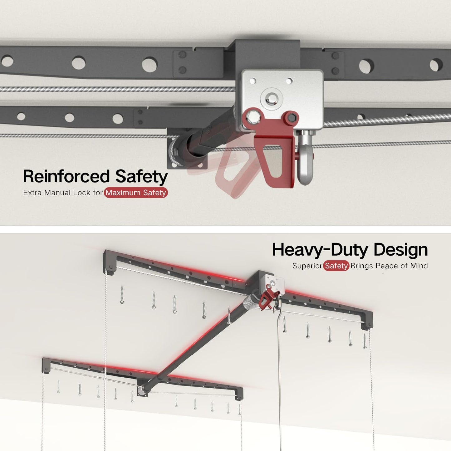 Overhead Garage Storage Rack for 10–12 FT Ceiling, Heavy-duty 4x4 FT Ceiling Storage Racks with Safety Lock, Ideal for Garage Storage Mounted Lift System and Storage Organizer, 250lbs Capacity