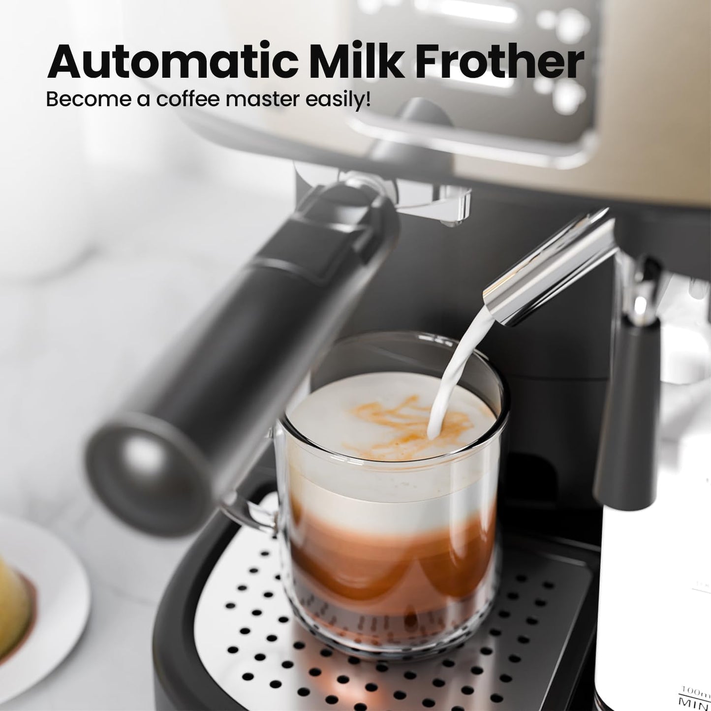 Electactic 20 Bar Professional Compact Espresso Cappuccino Machine with Auto Milk Frother, Stainless Steel Coffee Maker for Cappuccino, Latte