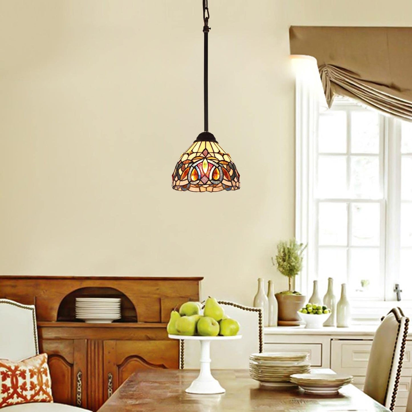 Chloe Lighting Mini Pendant - Tiffany-Style Dark Bronze, Glass, 8in  Wide, Multicolor, Model CH3T353BV08-DP1