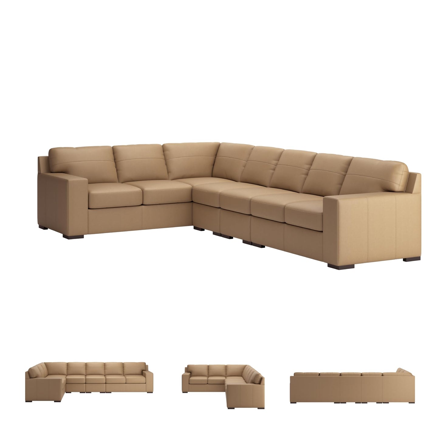 Signature Design by Ashley Bandon Modern Leather Match Left-Arm Facing 4-Piece Sectional with Removable Cushions and Armrest, Light Brown